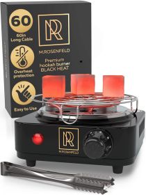 Coal Burner for Hookah Cubes 500W with Grid Black Heat Hookah Charcoal Burner Electric for Shisha with Grill & Free Hookah Tongs Hookah Starter S