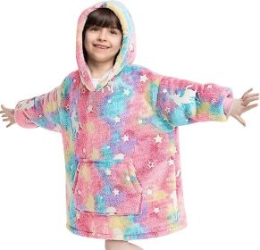 RAINBEAN Glow In The Dark Wearable Blanket Hoodie For Kid, Oversized Hooded Wearable Blanket Sherpa, Soft Blanket Hooded Gift For Girls And Boys (Option: Rainbow)