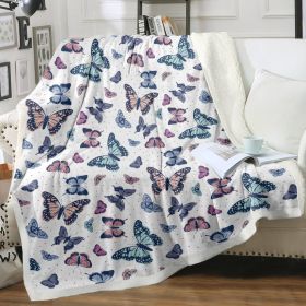 Garden Purple Butterfly Sherpa Throw Blanket Soft Blankets And Throws Plush (Option: 1PCS)