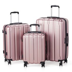Three In One Set Of Vertical Striped Suitcase (Option: Rose gold)