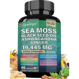 GlowVigor Sea Moss 7000mg Black Seed Oil 4000mg Ashwagandha 2000mg Turmeric 2000mg Bladderwrack 2000mg Burdock 2000mg & Ginger Vitamin C Vitamin (Option: GlowVigor)