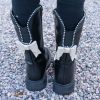 1pr Girls' High-Top Casual Honey Girl Fashion Boots with Zipper, Anti-Slip Rubber Sole, Round Toe, Lightweight Design, Bow Detail