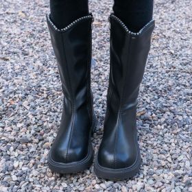 1pr Girls' High-Top Casual Honey Girl Fashion Boots with Zipper, Anti-Slip Rubber Sole, Round Toe, Lightweight Design, Bow Detail (Color: Black, size: 29)