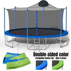 14FT Trampoline For Adults Kids With Basketball Hoop, Outdoor Trampolines W  Ladder And Safety Enclosure Net For Kids And Adults,Double-side Colo (Color: Blue)