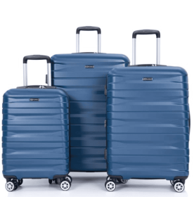 3 Piece Suitcase Set PC Lightweight And Durable Expandable Carrying Case With Two Hooks, Double Swivel Wheels, TSA Lock, 21-25-29 Dark Blue (Color: Dark Blue)